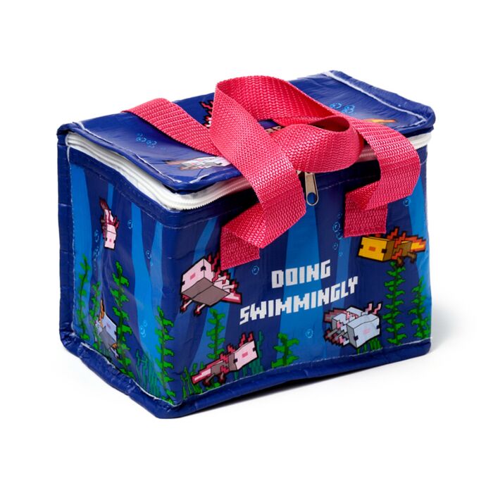 Minecraft Axolotl Insulated Cool Bag Lunch Bag with axolotl design on front