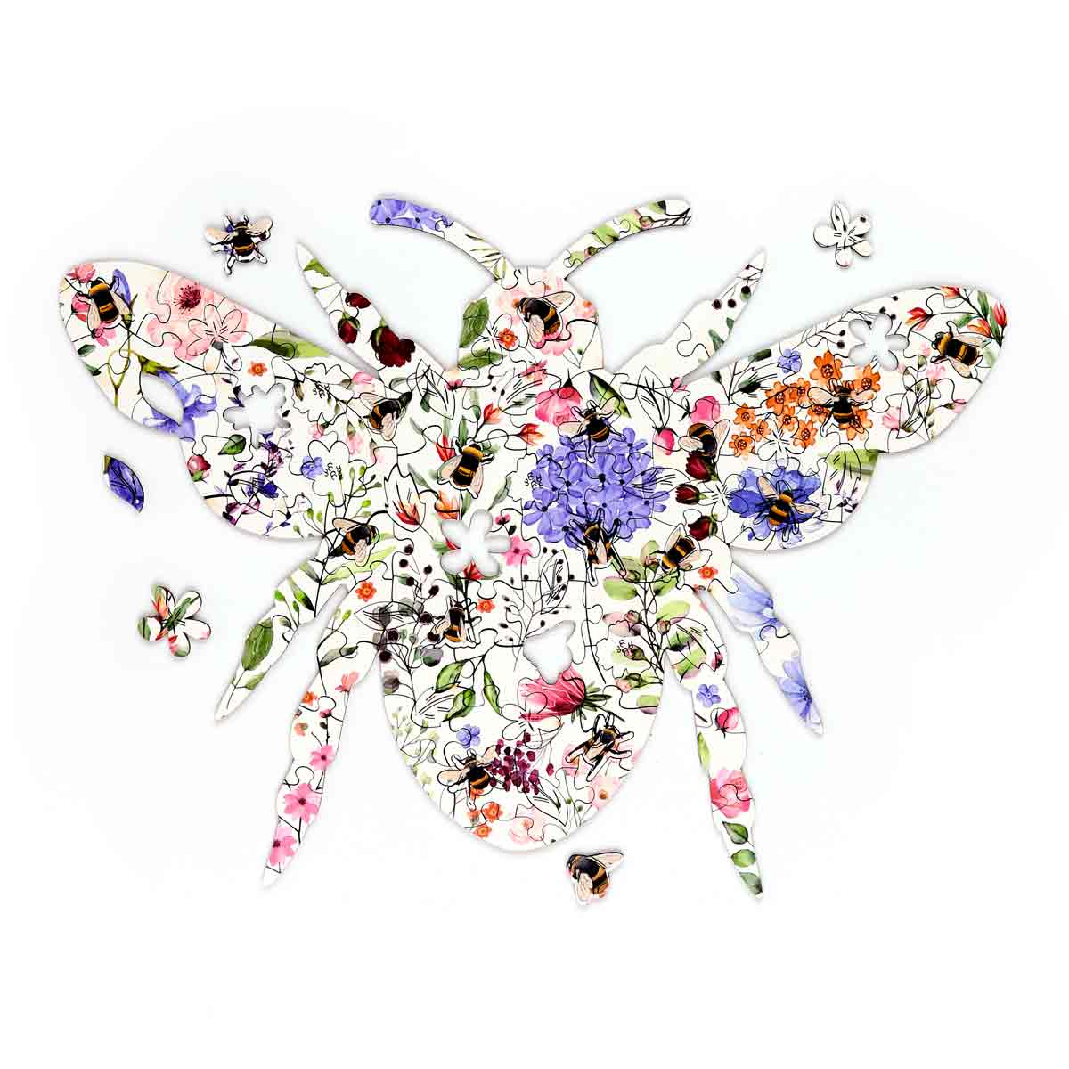 bee nectar meadow wooden jigsaw puzzle assembled view