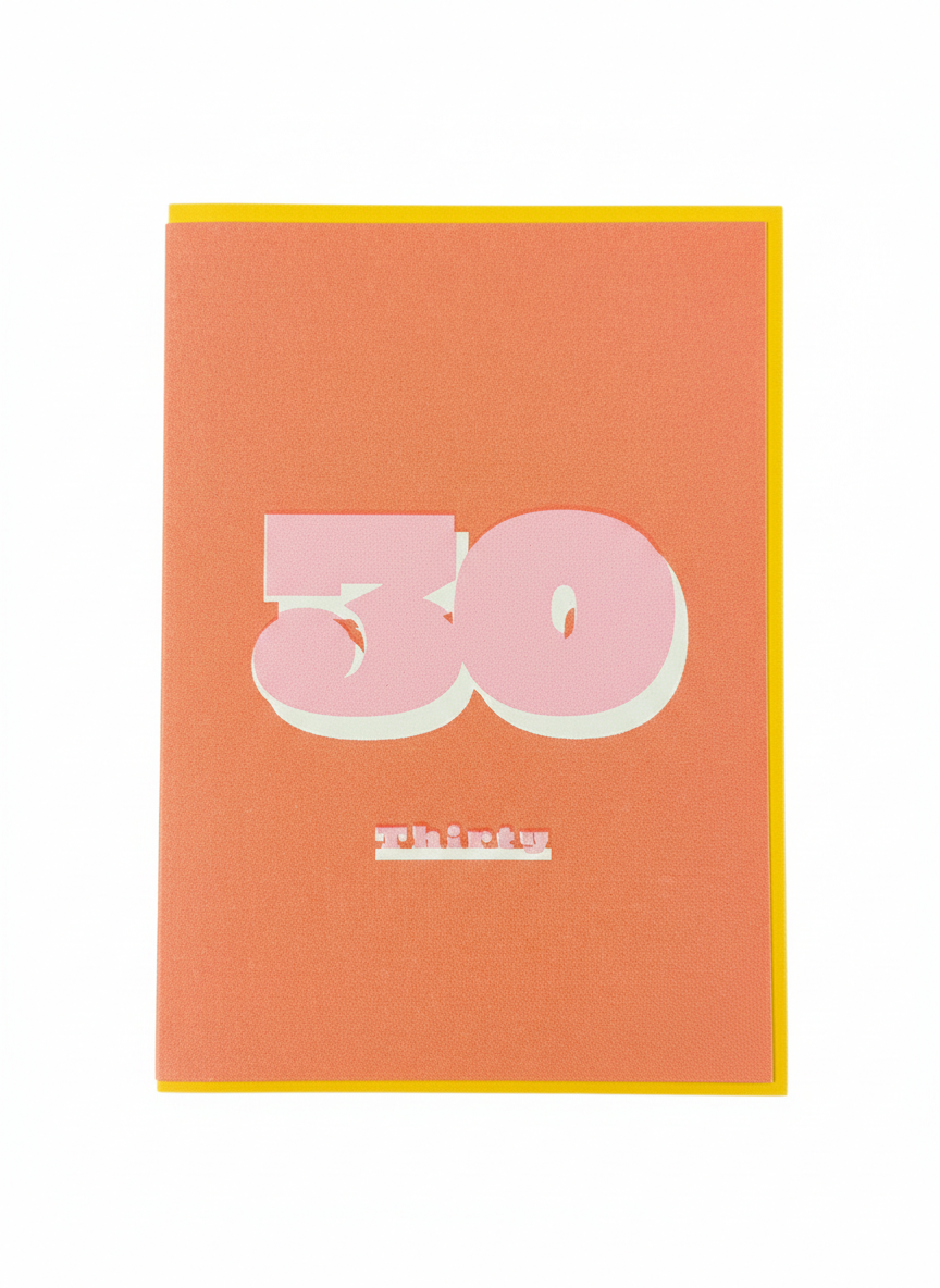 30th birthday greeting card with bold number design clean modern style uk made