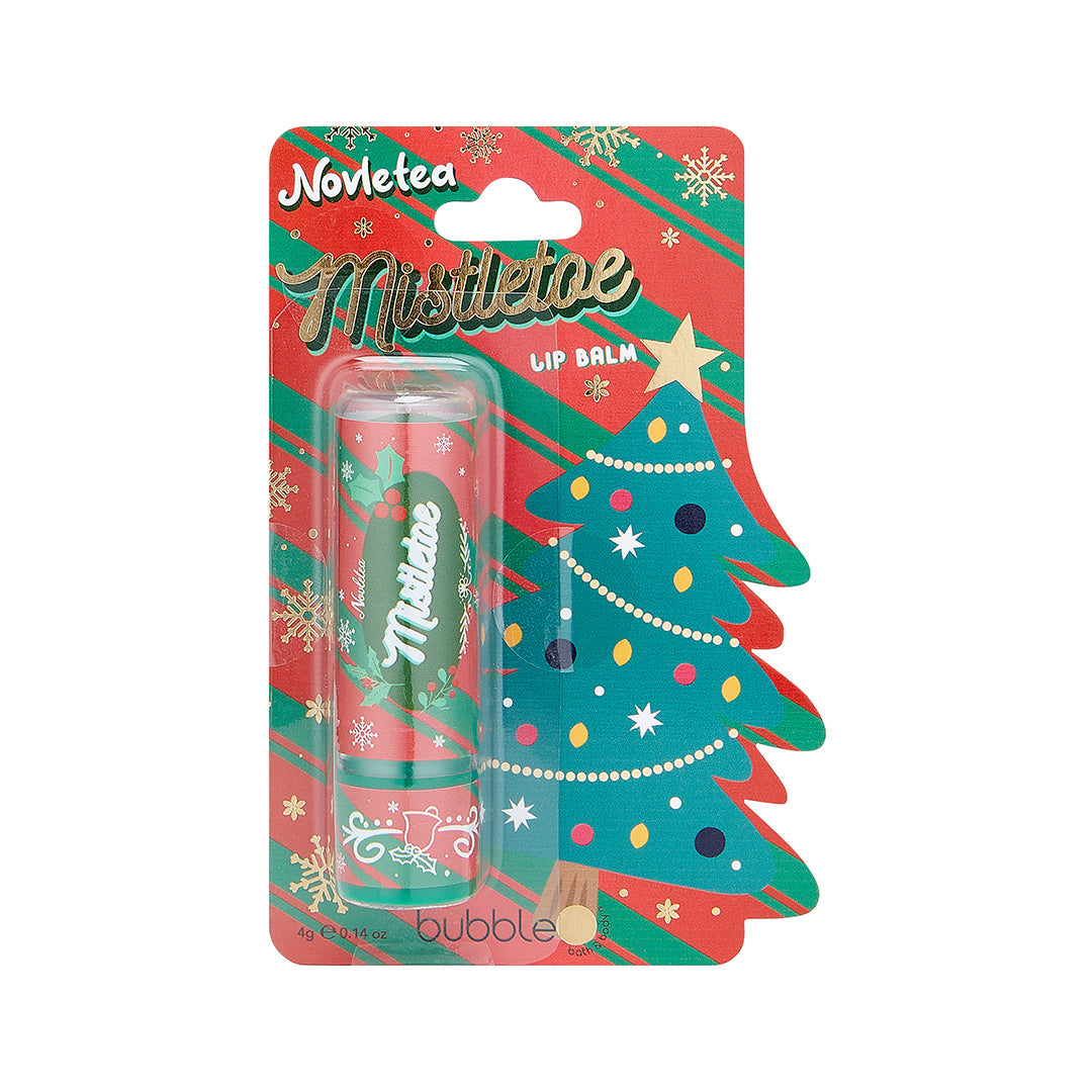 bubble t mistletoe noveltea lip balm in festive packaging with gingerbread aroma