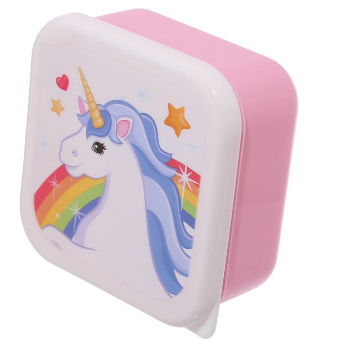 single unicorn lunch box front view highlighting playful enchanted rainbows unicorn theme
