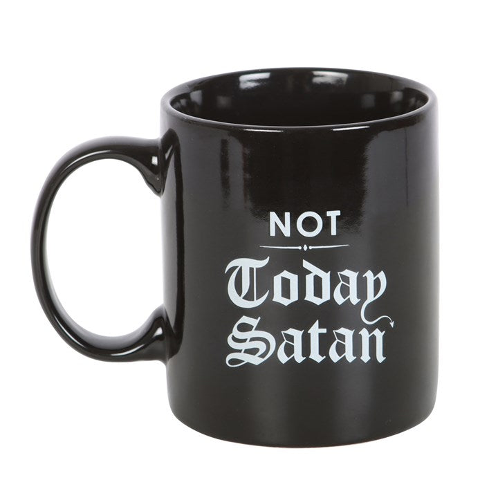 not today satan ceramic mug gothic lettering rear view novelty drinkware design