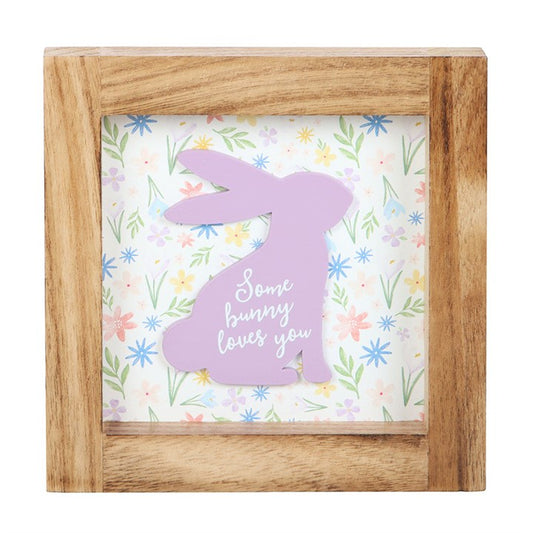 wooden framed rabbit sign some bunny loves you floral design decorative plaque