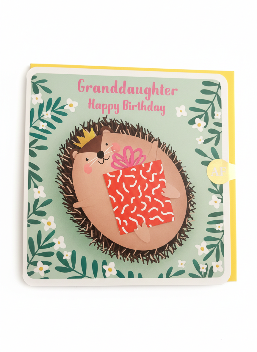 granddaughter birthday greeting card hedgehog illustration cute sentimental design blank inside