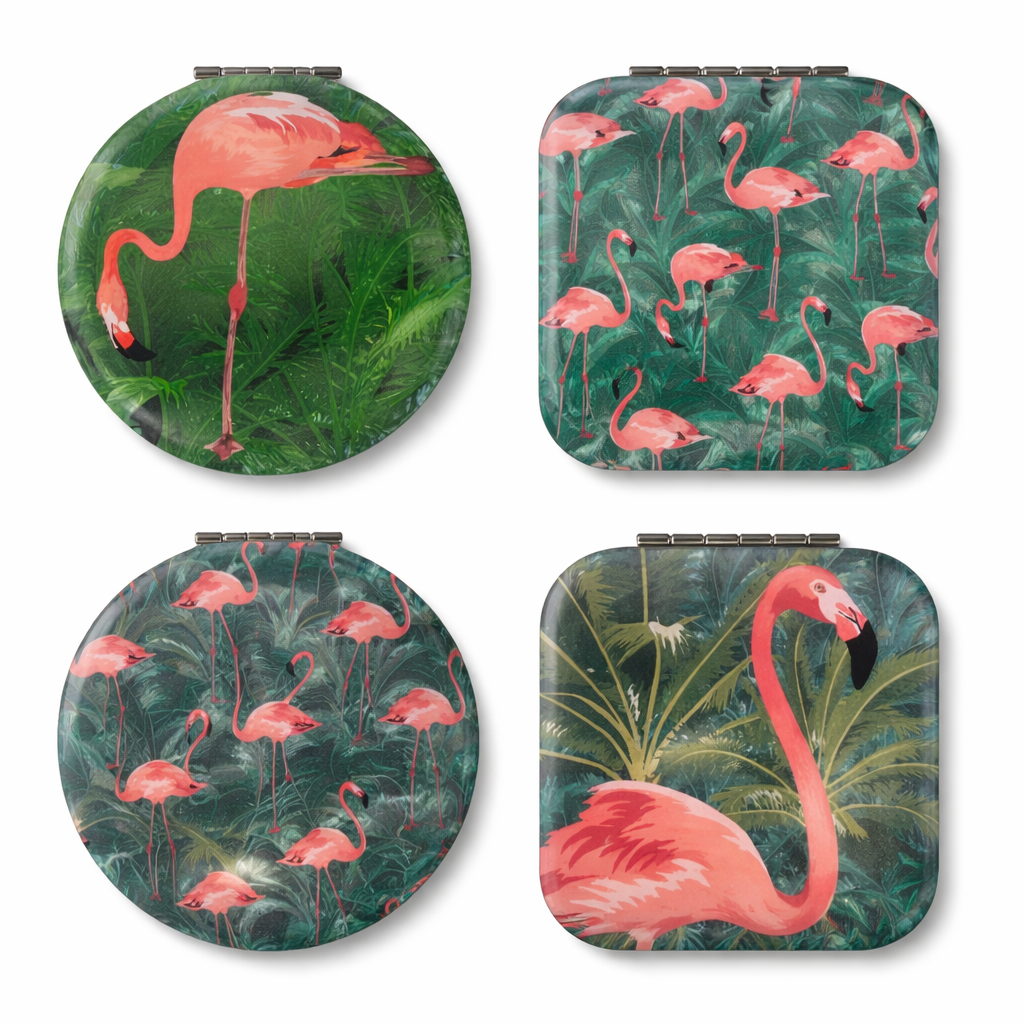 flamingo compact mirror portable makeup accessory lightweight handbag mirror fun decorative design