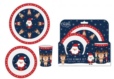christmas santa and friends childrens dinner set with plate bowl and cup festive packaging