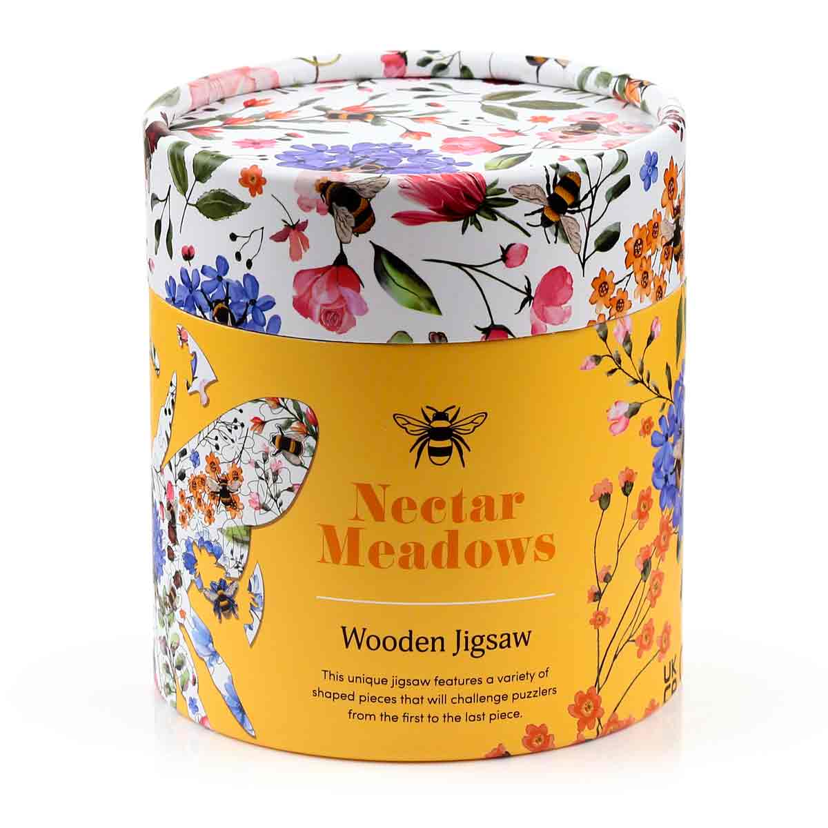 wooden bee shaped jigsaw puzzle nectar meadow illustration