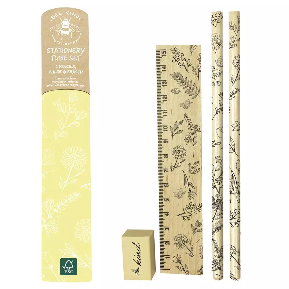 bee kind stationery gift set pencils ruler eraser eco friendly