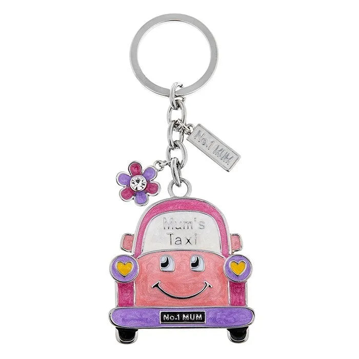 mums taxi enamel key ring with flower charm novelty mothers day gift