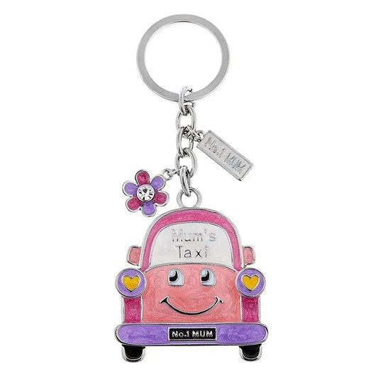 mums taxi enamel key ring with flower charm novelty mothers day gift