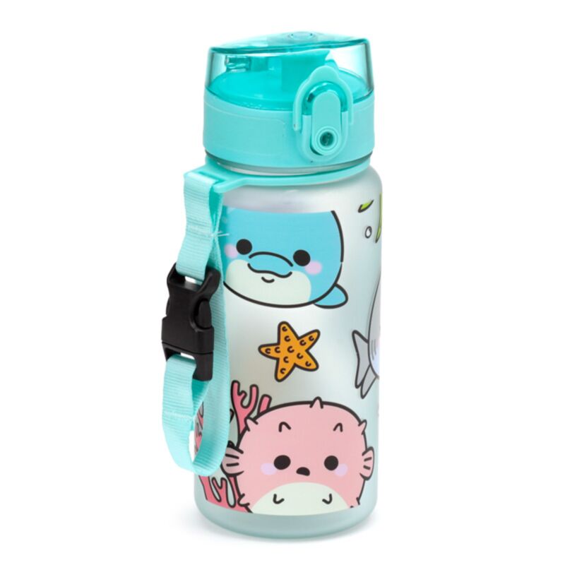 adoramals sealife pop top children's water bottle with colourful sea life design