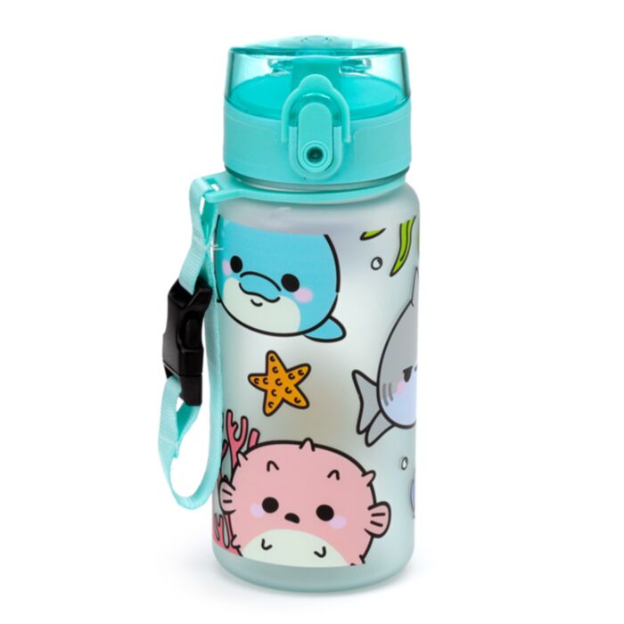 adoramals sealife children's water bottle showing colourful shatterproof bottle design