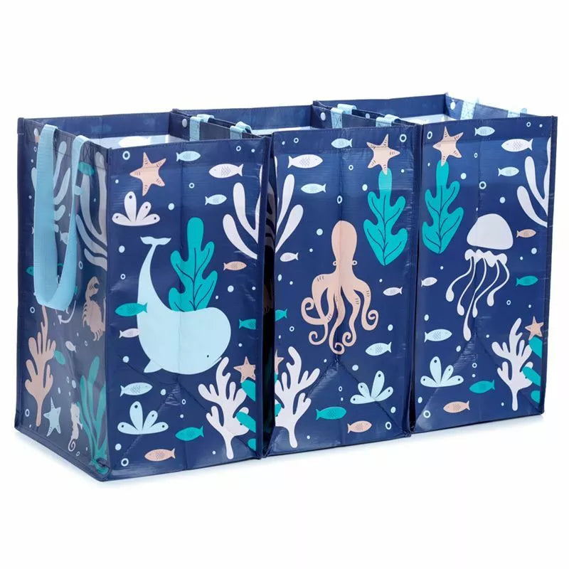 front view of ultimate recycling bag in sealife design, perfect for organizing recycling