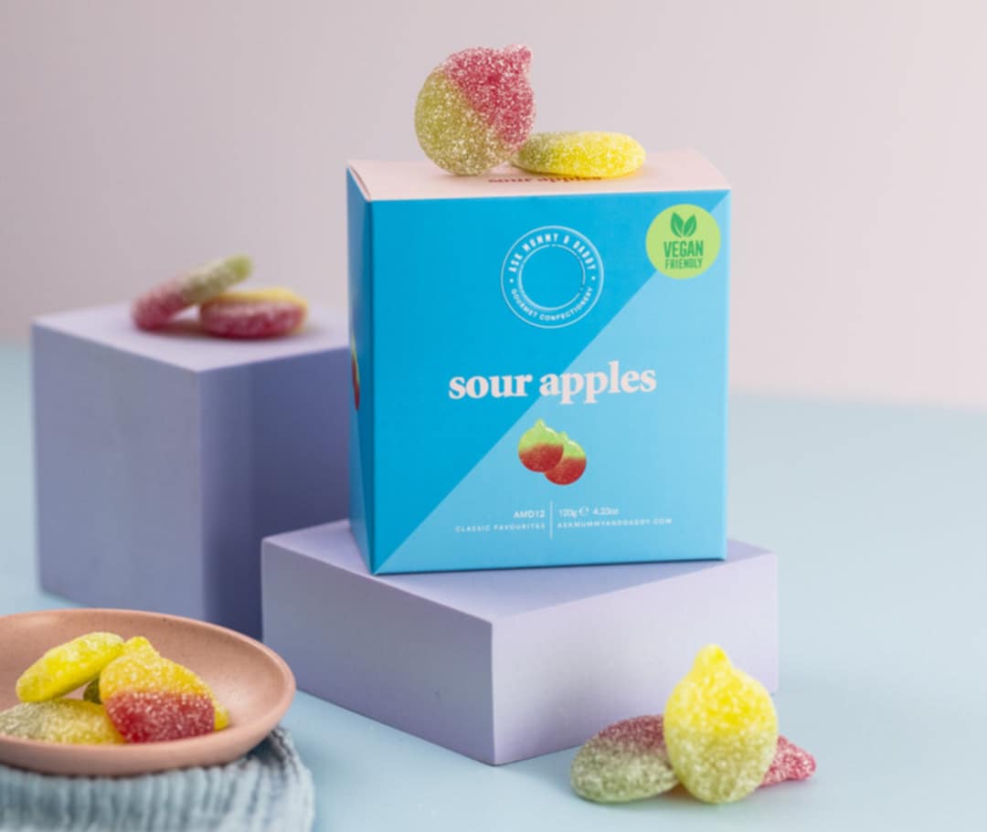 gift box with biodegradable packaging and gourmet confectionery, front view