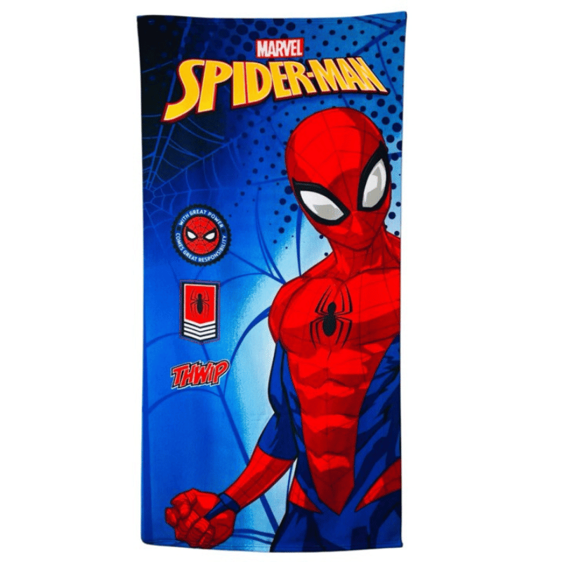 marvel spider-man microfibre towel featuring bold superhero graphics