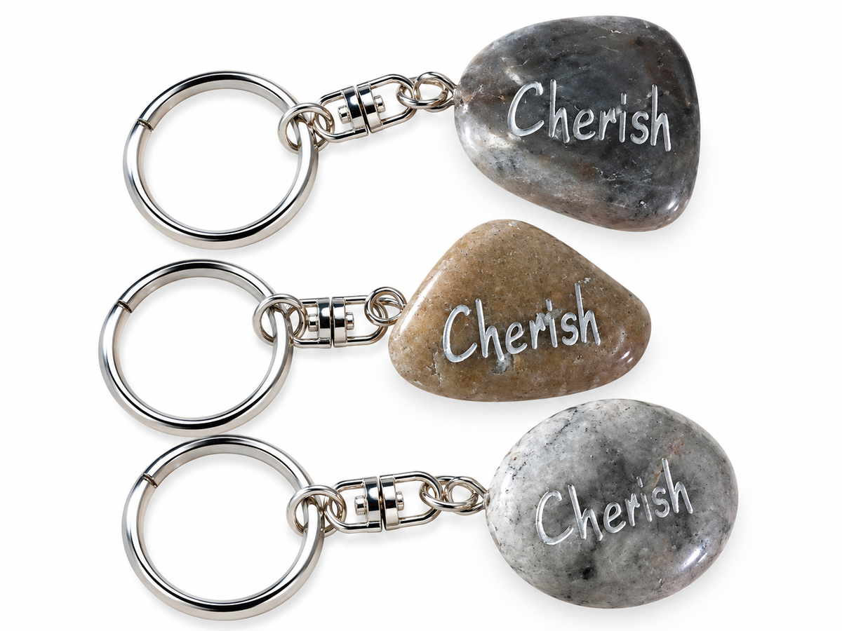 inspirational stone key ring reading cherish