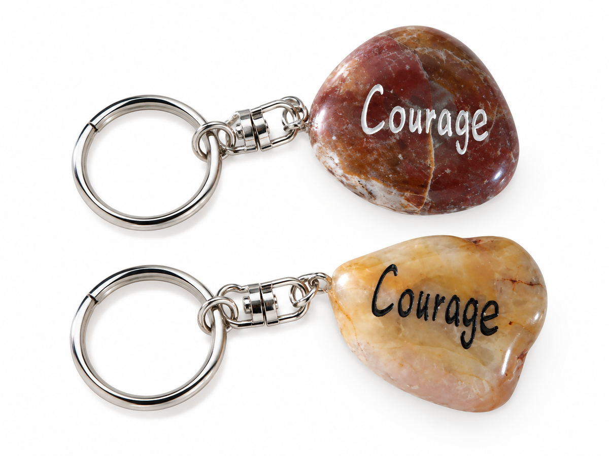 inspirational stone key ring reading courage