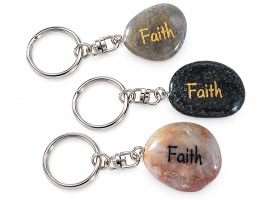 inspirational stone key ring reading faith