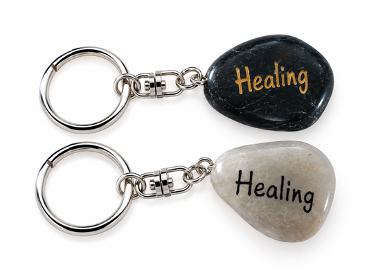 inspirational stone key ring reading healing