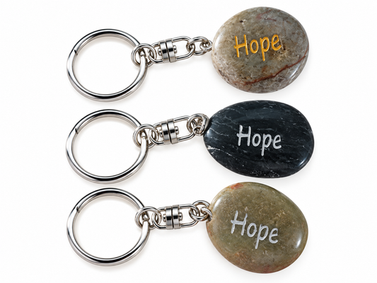 inspirational stone key ring reading hope