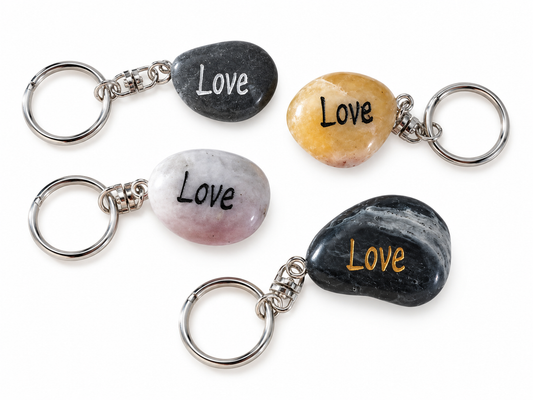 inspirational stone key ring reading love