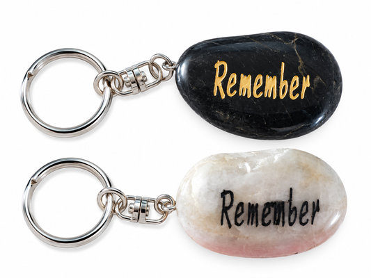 inspirational stone key ring reading remember