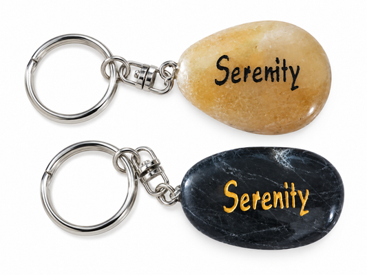 inspirational stone key ring reading serenity