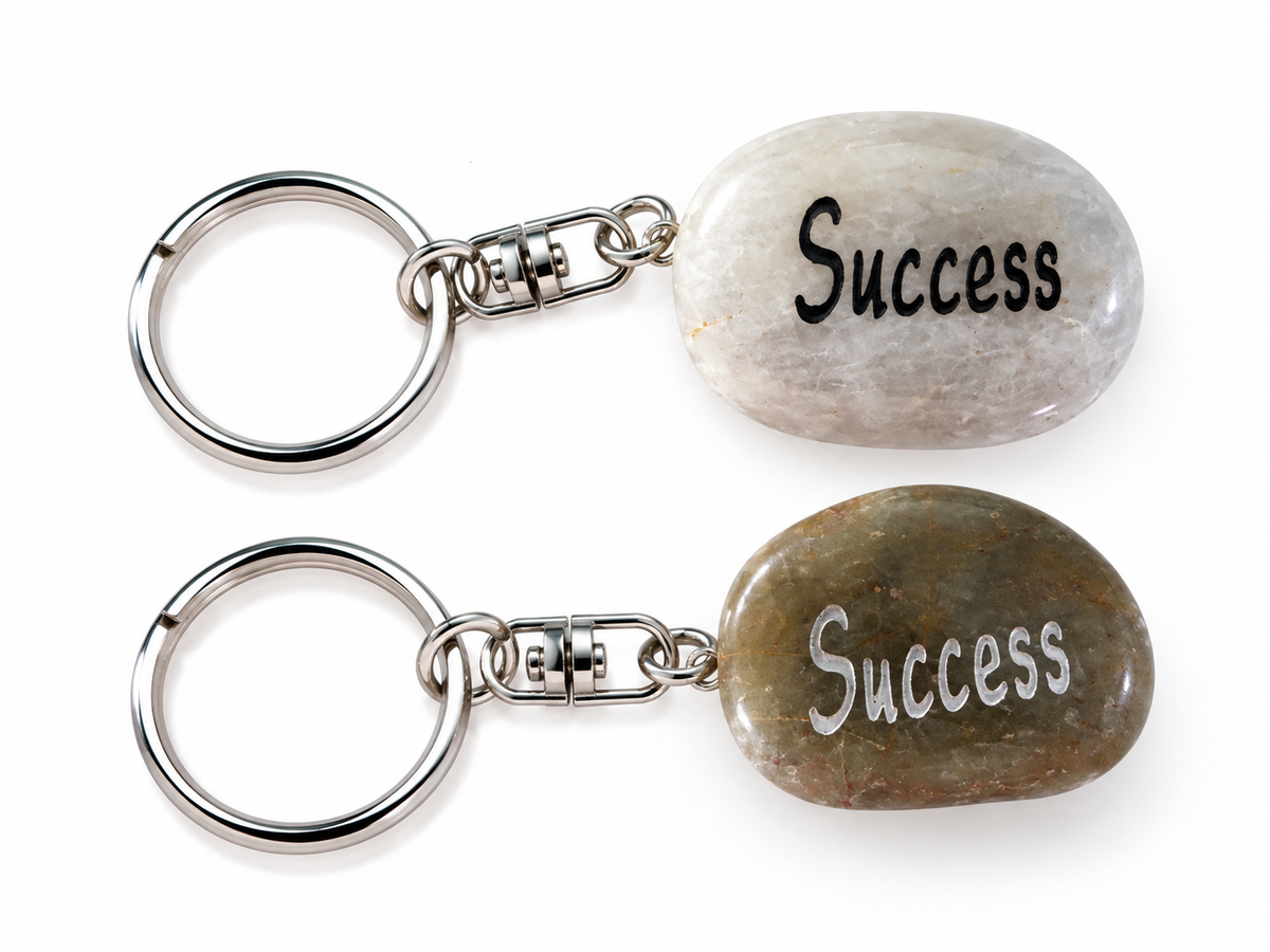 inspirational stone key ring reading success