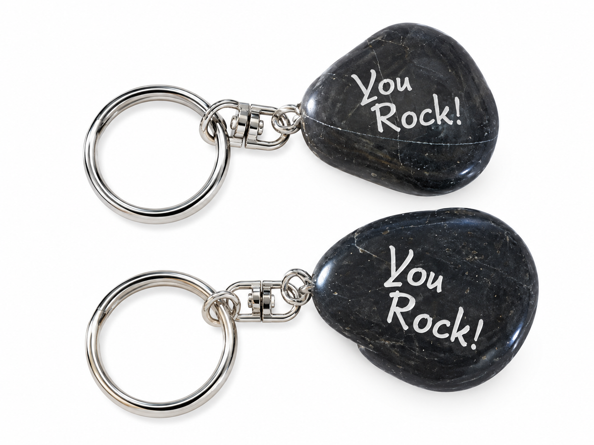 inspirational stone key ring reading you rock