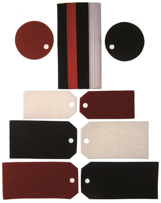 tags and ribbons for cards and scrap-booking black, white, and red embellishments for paper crafts