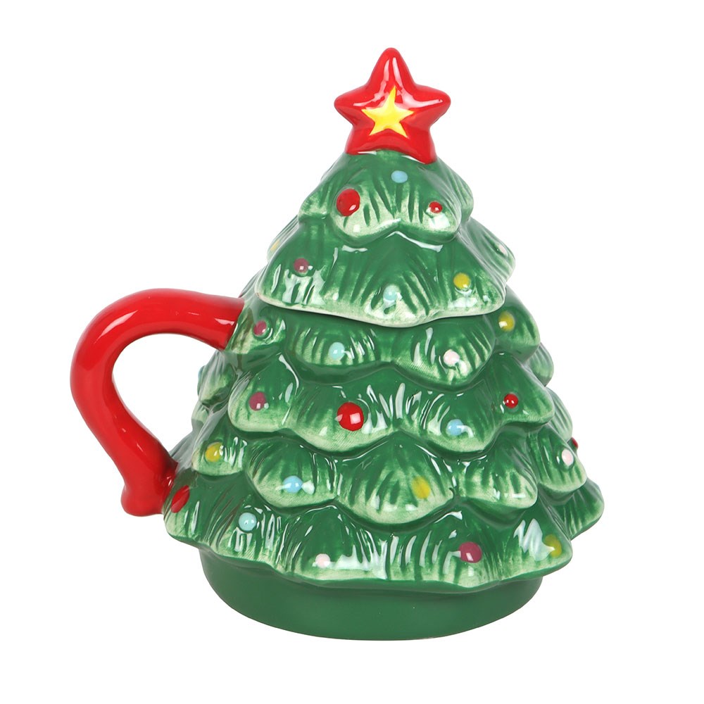 nostalgic christmas tree mug with matching lid fitted on top