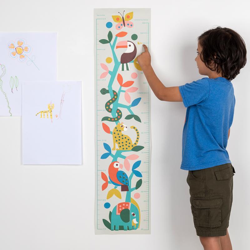 Wild animals themed height chart for kids with animal illustrations, measuring growth in feet, inches, and centimetres