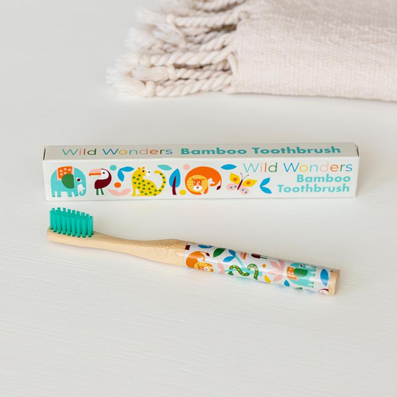 childrens bamboo toothbrush with animal design, eco friendly toothbrush for kids with biodegradable handle and soft bristles