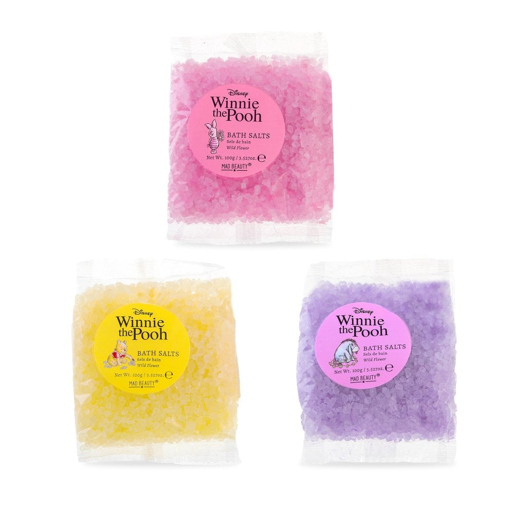 three disney winnie the pooh wildflower bath salts in individual packaging