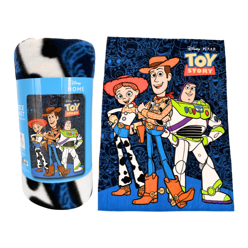 disney pixar toy story fleece blanket featuring colourful character designs
