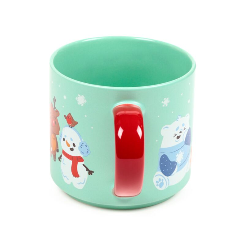 rear view of christmas jingle bunch porcelain mug showing handle