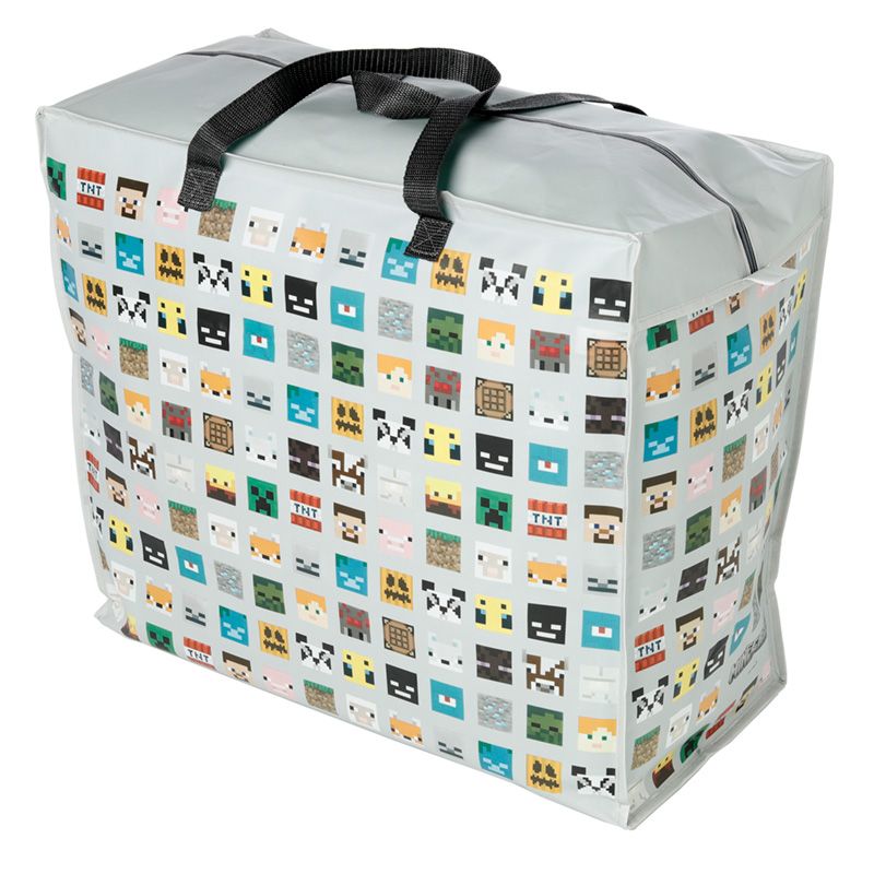 minecraft faces zip up laundry storage bag with handles for toys bedding and clothes