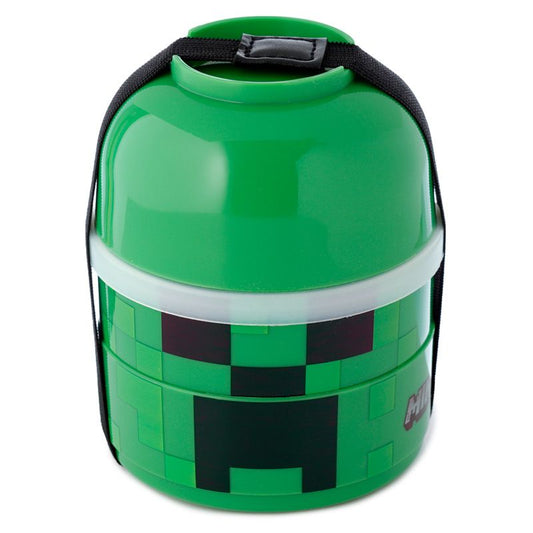 minecraft creeper stacked round bento lunch box with elastic band closed