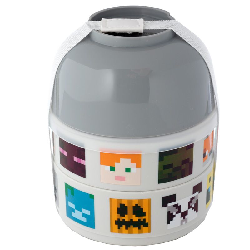 minecraft faces stacked round bento lunch box with secure elastic band
