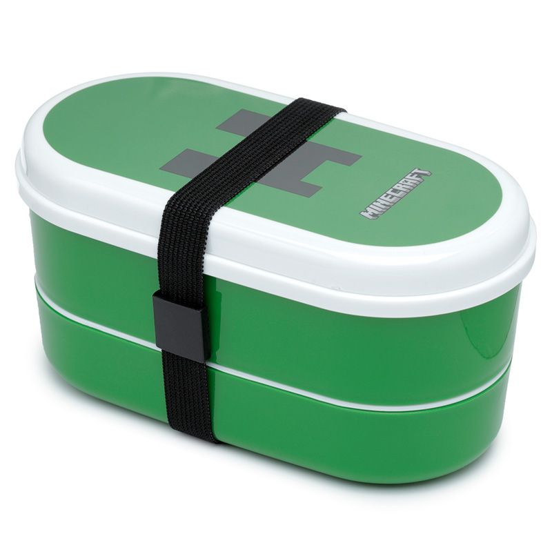 minecraft creeper stacked bento lunch box with elastic strap and cutlery included