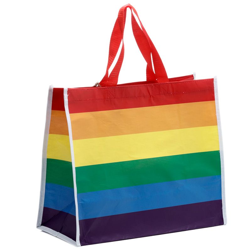 rainbow flag reusable shopping bag made from recycled plastic bottles with durable handles
