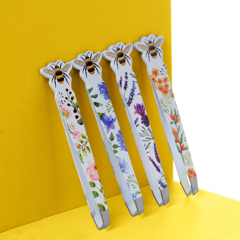 bees and flowers tweezers pointed slanted beauty tool floral design