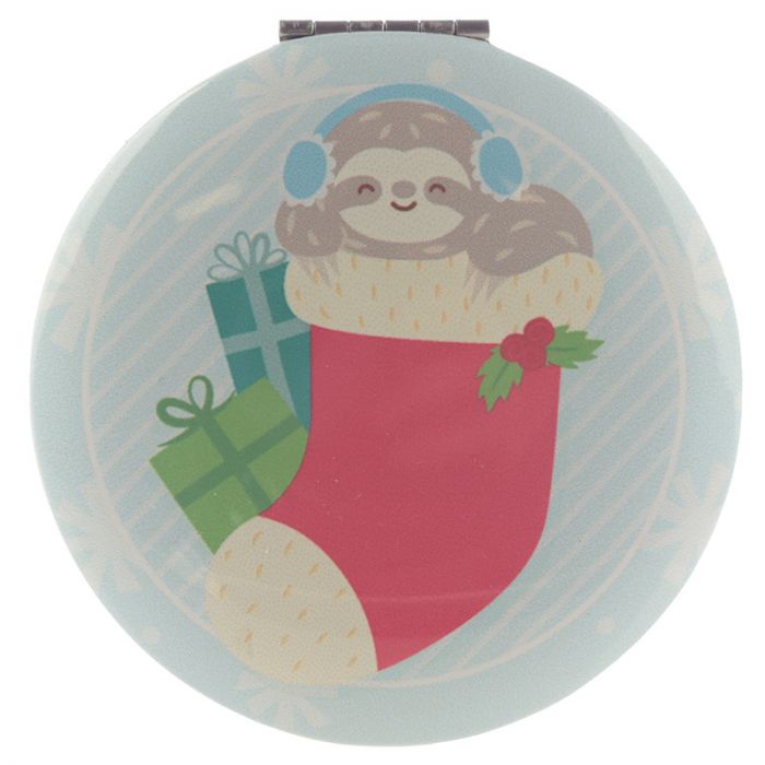 christmas festive friends animals compact mirror, close-up of llama design, small and portable, perfect for quick touch-ups during the holiday season