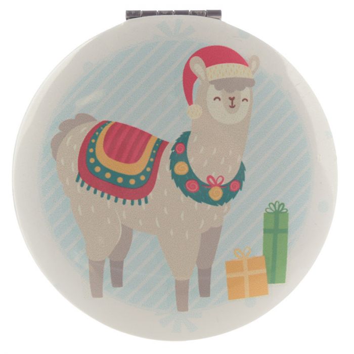 christmas festive friends animals compact mirror, clear practical mirror with festive llama design, ideal for animal lovers and Christmas accessories
