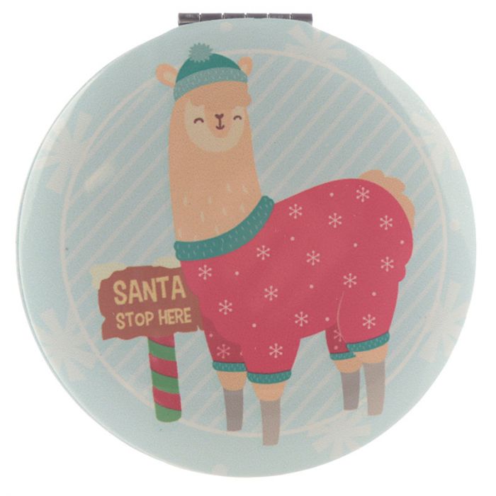 christmas festive friends animals compact mirror, compact and slim, perfect for on-the-go use, featuring a playful llama design for festive fun