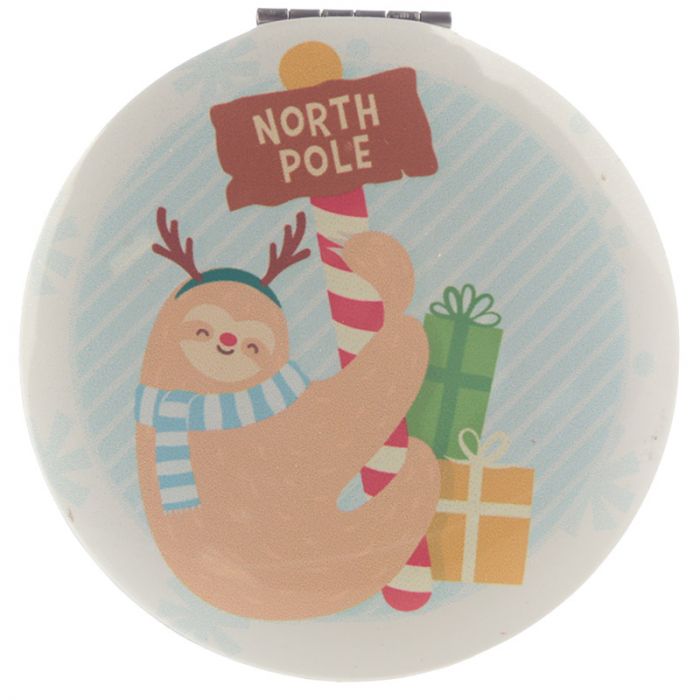 christmas festive friends animals compact mirror, featuring llama design, practical for handbags, a cheerful and useful holiday accessory