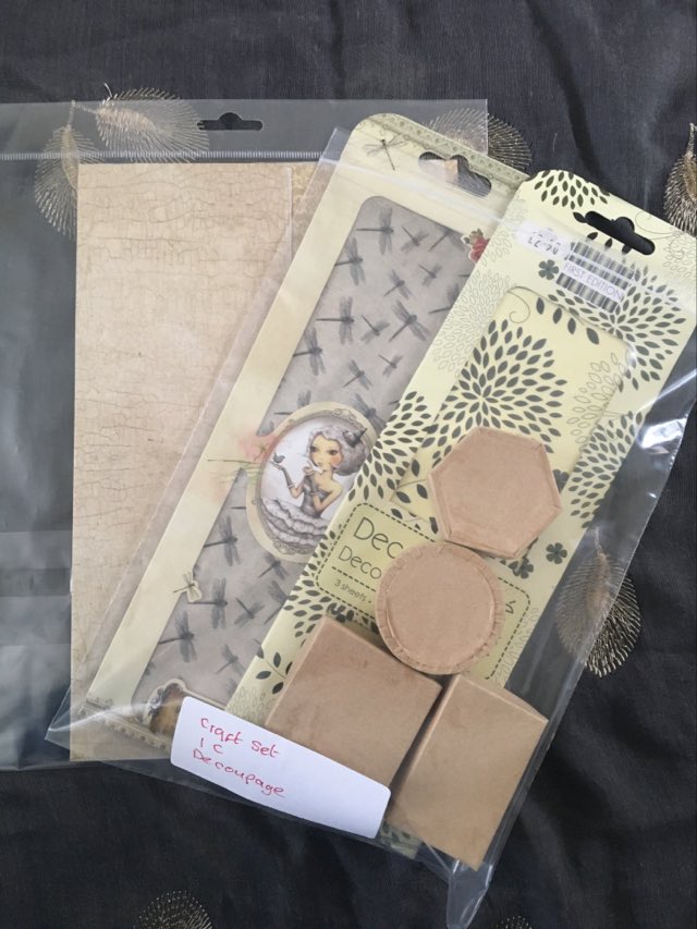 dahlia themed decoupage craft set with patterned papers and assorted small gift boxes