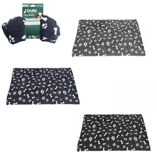 fleece throw blanket featuring crufts kennel club branding with dog bone and paw print pattern