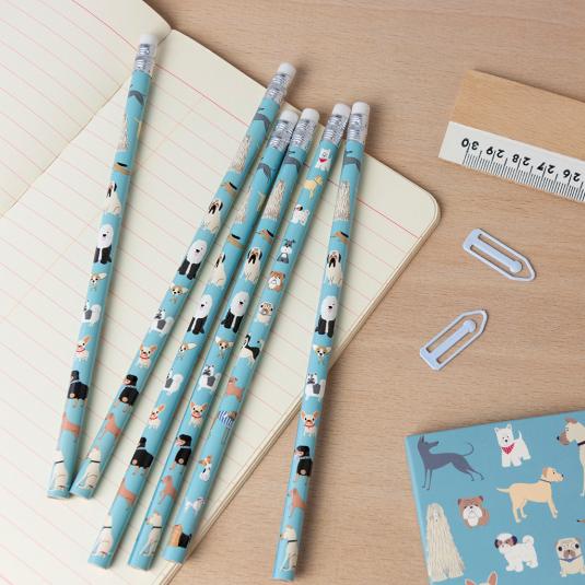 dog hb pencils set of 6 with playful dog designs stationery gift