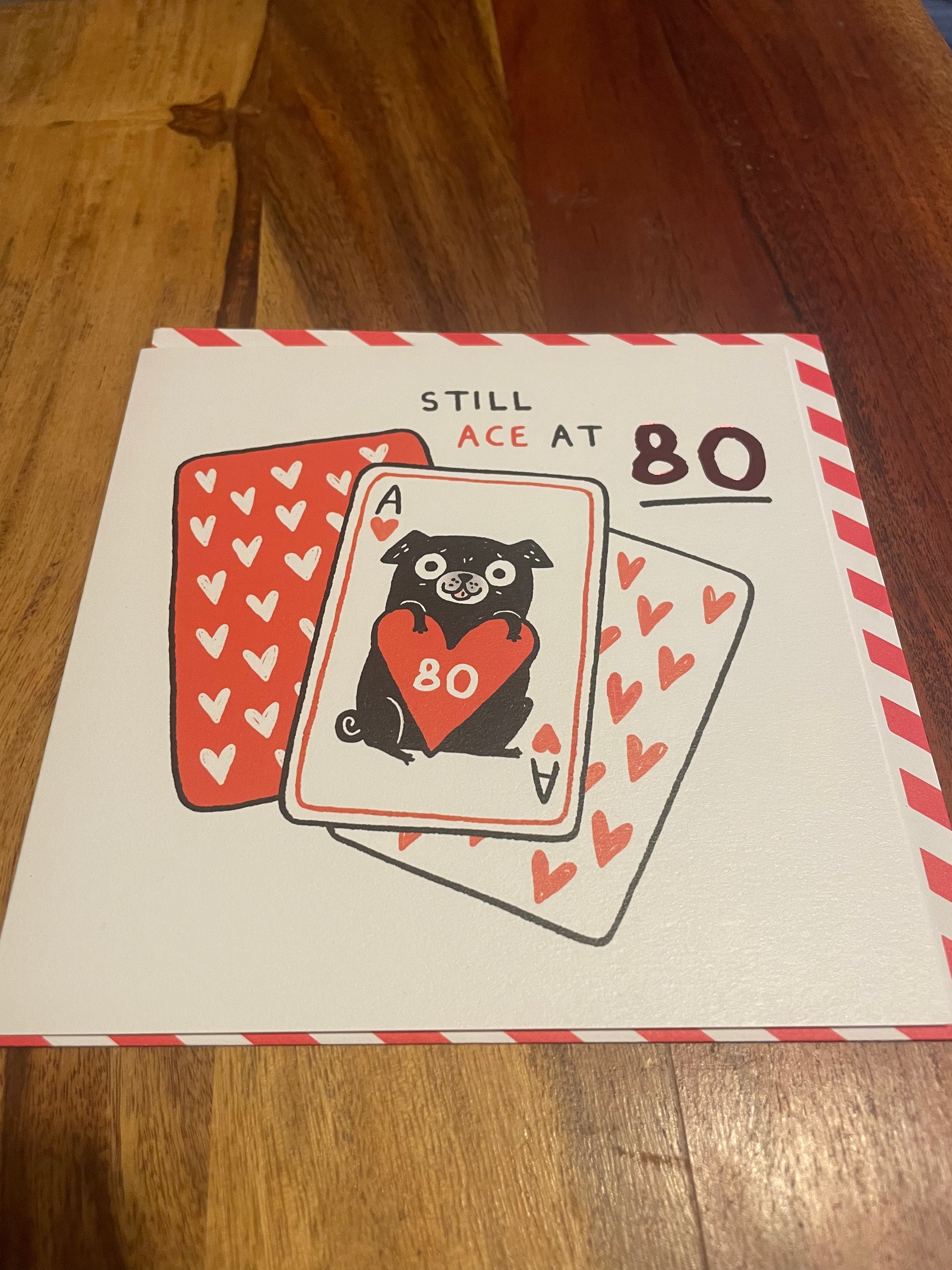80th birthday card ace with red foil detailing square milestone birthday greeting card with red and white envelope blank inside